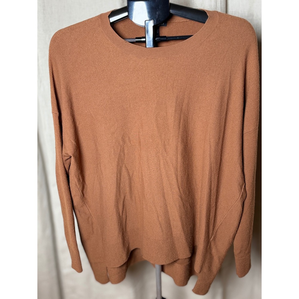 Eileen Fisher Womens Medium Rust Brown Wool Blend Crew Neck Boxy Sweater F18RXA